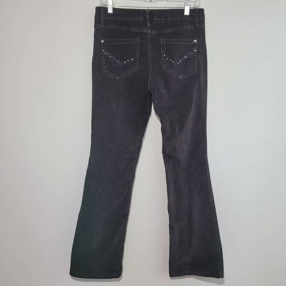 Vintage Y2K black‎ corduroy flared jeans bootcut bedazzled back pockets low rise - Picture 2 of 14